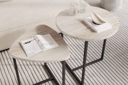 Round Coffee Table Set of 2,Small Coffee Table Living Room Tables,Metal Frame with Wood Side Table,Sofa Tea Table for Small Space/Living Room/Bedroom,Stacking Side Tables,Black + OAK
