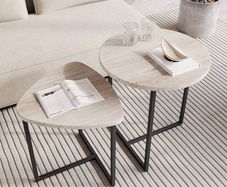 Round Coffee Table Set of 2,Small Coffee Table Living Room Tables,Metal Frame with Wood Side Table,Sofa Tea Table for Small Space/Living Room/Bedroom,Stacking Side Tables,Black + OAK