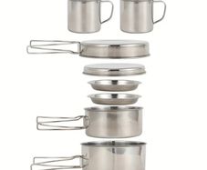 8 pieces camping cookware set. Compact and lightweight