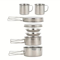 8 pieces camping cookware set. Compact and lightweight
