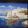 Oil on Canvas by Vinno Mediterranean Scene - Framed Image 3