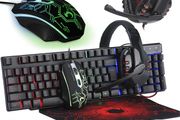 Gaming Keyboard and Mouse and Mouse pad and Gaming Headset, Wired LED RGB Backlight Bundle for PC Gamers Users - 4 in 1 Gift Box Edition
