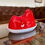 Vintage 1980s Red and White Glossy Egg Storage Hen Shaped Italy Image 9
