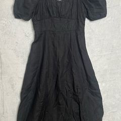 Other Stories Linen Midi Dress Sz 10UK 6US M Black Puff Sleeves Milkmaid Cottage