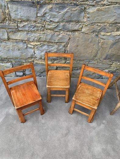 Set of 3 antique Oak childs chairs.