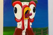 Crazy Farmer Chicken Original Acrylic Painting