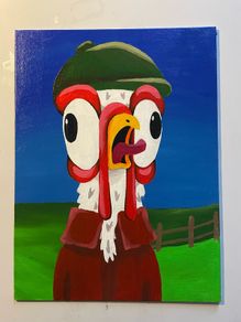 Crazy Farmer Chicken Original Acrylic Painting