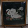 Vintage Fire Screen with Swans Embroidery inset behind glass. Image 8
