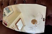 Large Vintage Mid Century Bevelled Mirror with Chain Reverse Etched Chinoiserie Detail