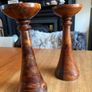 Pair of mixed wood with metal insert candlestick holders Image 5