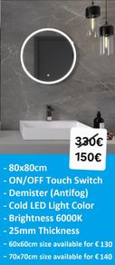 LED Mirror 80x80cm Demister Defogger