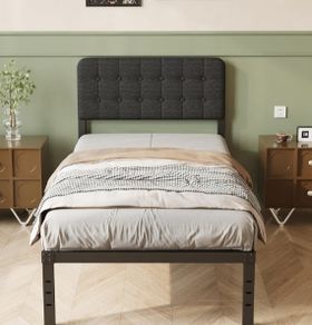 3ft with Curved Upholstered Headboard, 36 cm High, Heavy Duty Metal Bed Frame Single with Steel Slats, Ample Storage Underbed, Easy Assembly, Noise Free, Black