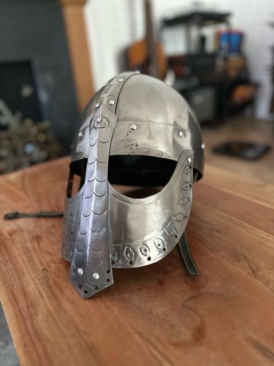 Metal medieval viking helmet
