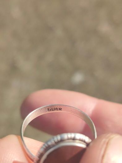 Mid Century Large Oval Cabochon Agate Sterling Silver Ring