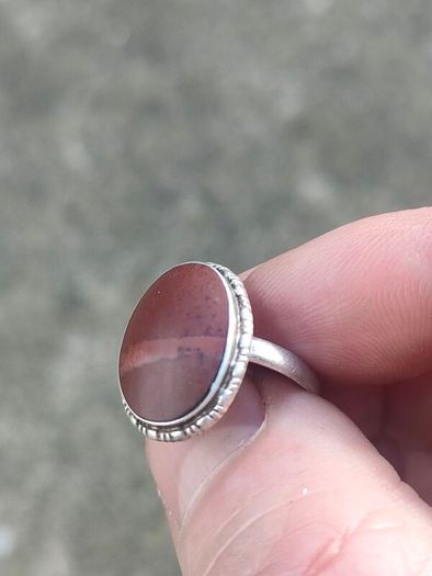 Mid Century Large Oval Cabochon Agate Sterling Silver Ring