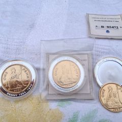 3 X Gold Plated Proof One Penny Coins