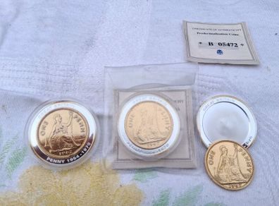3 X Gold Plated Proof One Penny Coins