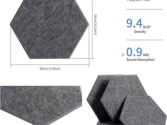 NEW SALE | 12 Pack High Density Hexagon Acoustic Panels,Acoustic Foam Panels 30 x 26 x1 cm Beveled Edge Tiles