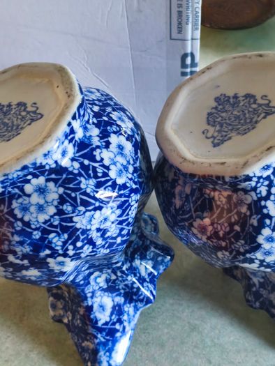 Set of 2 Victoria Ware Ironstone Pitcher, Calico Blue & White Floral flower transfer ware. each 80.00 Euro each or the set of 2 for  150.00 euro Made in England, in very good condition .