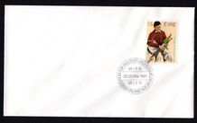 1981 Ireland WIPA  Vienna (22-31) March Overseas Exhibition Cachets tying  15p 1980 Uilleann pipes Commemorative stamp on plain cover.