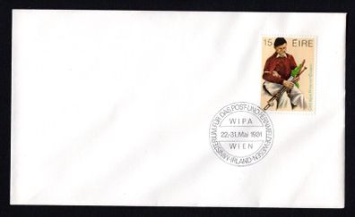 1981 Ireland WIPA  Vienna (22-31) March Overseas Exhibition Cachets tying  15p 1980 Uilleann pipes Commemorative stamp on plain cover.