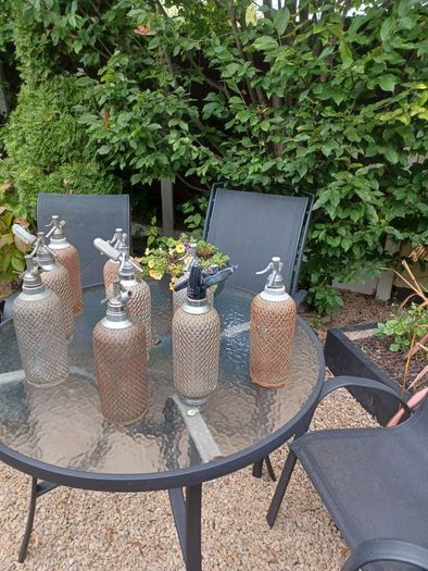 Antique, Soda Syphon, Glass Bottle, Steel mesh, Pub Memorabilia