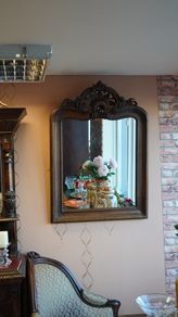 French Rococo Crest Oak Wall Mirror