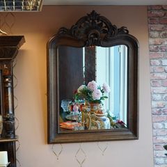 French Rococo Crest Oak Wall Mirror
