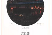 1980 Great Britain Limited Edition Lithographed Print measuring 333mm X 257mm showing London 1980 International Stamp Exhibition commemorative stamps with First Day of Issue Cancel