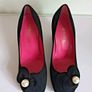Le Babe 6009 Black Velour Court Shoes EU36 UK3 Pearl Flower Block Heels BNIB  CAN POST Image 6