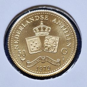 Netherlands Antilles Gold 1979 Royal Covenant 50 Gulden Proof Like Gold Coin