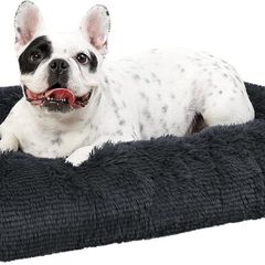 Calming Dog Bed for Medium Crate, Fluffy Washable Mattress, Long Plush Anti Anxiety Mat, Non Skid Bottom Dog Pillow Cushion, Pet Beds Shadow