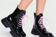 Black Shinny leather funky ankle boots, size 40