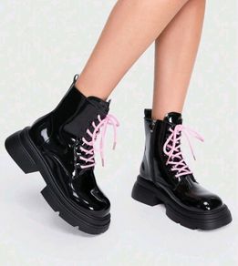 Black Shinny leather funky ankle boots, size 40
