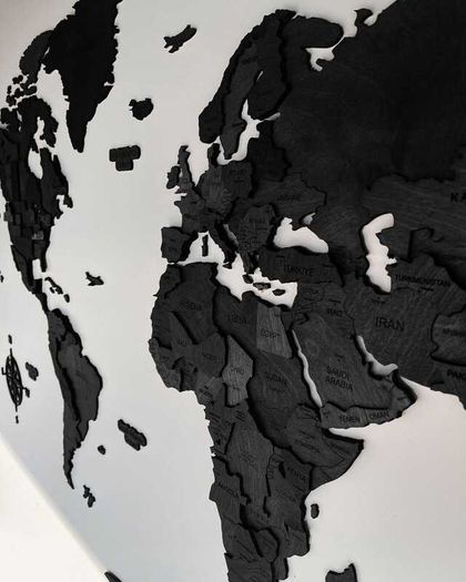 3D Classic Wooden World Map with Country Borders Country Names Capital Names US and Canada Borders and Names 3D Map Effect