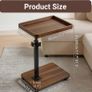 Side Table Adjustable, C Shaped CD, Wood Over Bedside Table with Wheels 360 Swivel, Sofa Side Tables with Mobile Storage Rack for Living Room Home Bedroom Office Image 2
