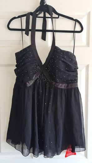 Black Chiffon & Diamante Top. Size 18. New