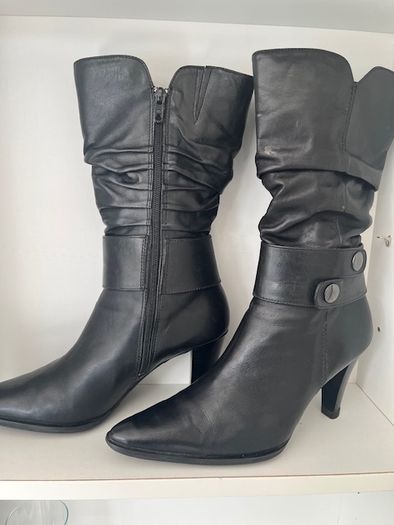 Marco Tozzi  Black leather boots-Softest Leather High Heels Size Uk 6 Eu 39.  Elegant.  In SUPER Condition.