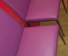 2 leather chairs & pouffe/footstool