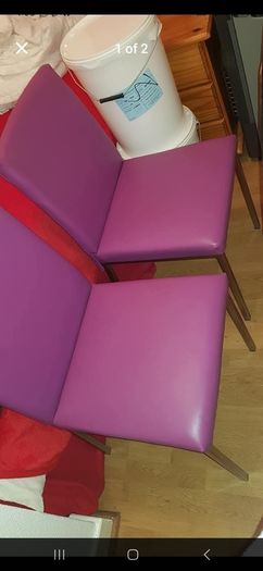 2 leather chairs & pouffe/footstool