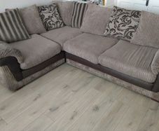 Stylish Jumbo Cord Corner Sofa & Matching Swivel Cuddle Chair