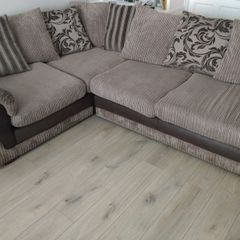 Stylish Jumbo Cord Corner Sofa & Matching Swivel Cuddle Chair