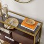 Sideboard Kitchen Cabinet Storage Cabinet with Sliding Door Tempered Glass Side Table Open Compartment Industrial Design for Dining Living Room Chocolate Brown Matt Gold Image 4