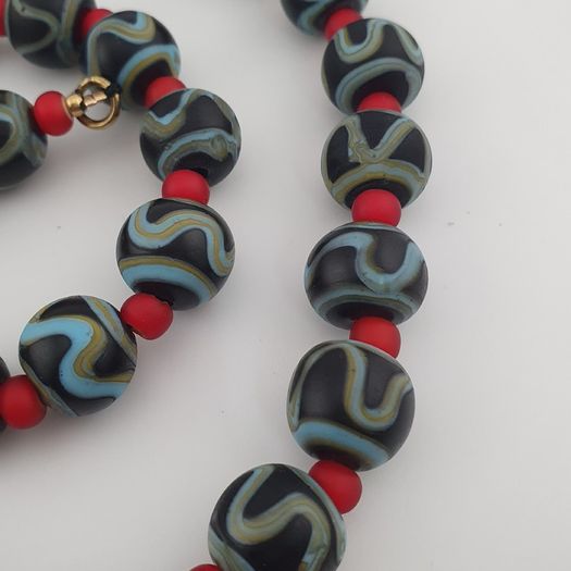 Antique Venetian Style Zigzag Pattern & Venetian WhiteHeart Glass Beads Necklace
