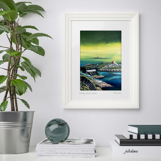 Low cloud over Dalkey Island and Sorrento Terrace, Dublin, Large framed Prin by Helen Mathews