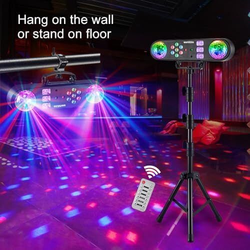 DJ Light with Stand, WorldLite 5-in-1 Party Bar Light Set with Magic Ball, Led Par, Red & Green Pattern, Strobe/UV, Portable Tripod DJ Stage Lighting System for Disco Gig Band Wedding