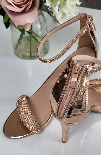QUEEN VIVI Rose Gold Bling Strap High Heels Sz 41 (Fit 7-7.5UK)