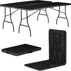 Rectangle Folding Trestle Tables - 180cm (6ft) - Black - Pack of 2 Outdoor Folding Table for Picnic, BBQ, Garden, Camping, Wedding, Party Catering
