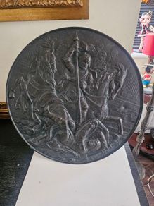 Antique 19thC Belgian Patinated Brass/Bronze 55cm Battle Shield