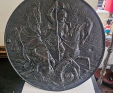 Antique 19thC Belgian Patinated Brass/Bronze 55cm Battle Shield